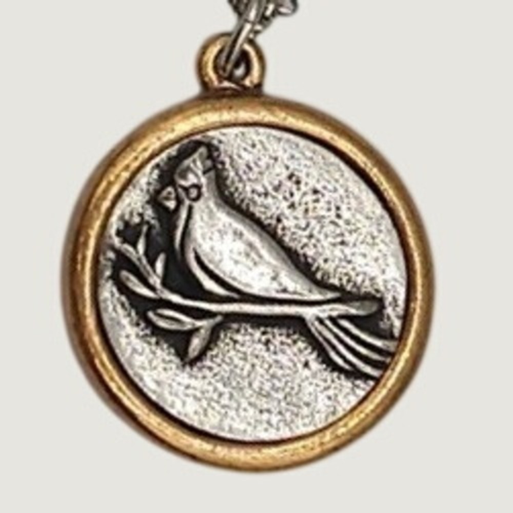 Luca + Danni‎ Cardinal Necklace Two Tone Bird Medallion Silver Tone Chain